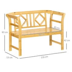 OUTSUNNY Zahradní Lavička, 2Místná Dřevěná Lavička S Opěradlem, Parková Lavička Odolná Vůči Povětrnostním Vlivům Ve Venkovském Stylu, Lavička Na Terasu Max. 240 Kg, Přírodní, 116 X 53 X 83 Cm 