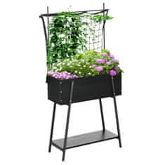 OUTSUNNY Zvýšená Postel Trellis Květinový Box S Policí, Odolný Proti Povětrnostním Vlivům Na Terasu, Masivní Dřevo, Černá, 89X34X168Cm 