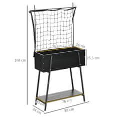 OUTSUNNY Zvýšená Postel Trellis Květinový Box S Policí, Odolný Proti Povětrnostním Vlivům Na Terasu, Masivní Dřevo, Černá, 89X34X168Cm 