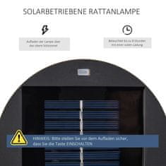 OUTSUNNY Solární Lampa, Zahradní Lampa, Ratanové Solární Světlo, Automatické Led, Hnědá, 21,5 X 21,5 X 61 Cm 