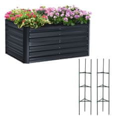 OUTSUNNY Plant Box S Podpůrnou Mřížkou 3-Dílná Sada Vyvýšených Postelí Pro Zahradu, Ocel, Tmavě Šedá, 120X90X59Cm 