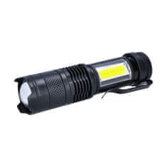 Solight  LED nabíjecí kapesní svítilna se zoomem, 100lm + 70lm, Li-Ion, USB, černá