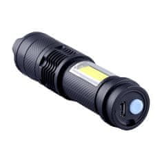 Solight  LED nabíjecí kapesní svítilna se zoomem, 100lm + 70lm, Li-Ion, USB, černá