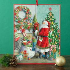 Dům Vánoc Obrázkový adventní kalendář Santa u krbu 32x41 cm