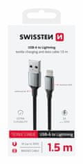 SWISSTEN datový kabel Textile II USB / LIGHTNING 1,5 M černý 71523309