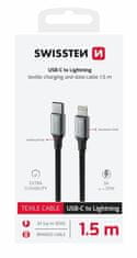 SWISSTEN datový kabel Textile II USB-C / LIGHTNING 1,5 M černý 71529203