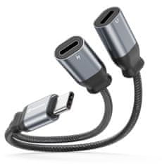 SWISSTEN nabíjecí audio adaptér Textile USB-C (samec) / 2x USB-C (samice) 0,12 M černý 73502302