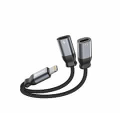 SWISSTEN nabíjecí audio adaptér Textile LIGHTNING (samec) / 2x LIGHTNING (samice) 0,12 M černý 73502303