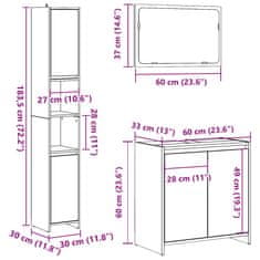 Vidaxl 3dílná koupelnová sestava old wood kompozitní dřevo
