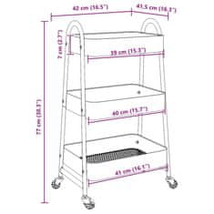 Vidaxl Úložný vozík 3-patrový černý 42x41,5x77 cm ocel