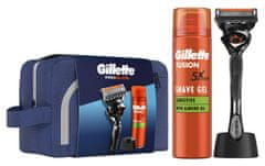 Gillette Cestovní Sada ProGlide Holicí Strojek + Fusion Gel Na Holení 200 ml + stojan