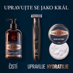 Gillette King C. Pánská dárková taška Perfect Beard Regimen, s cestovní taškou + 3v1 mycí prostředek na vousy, obličej a vlasy 350 ml + změkčovač vousů 100 ml