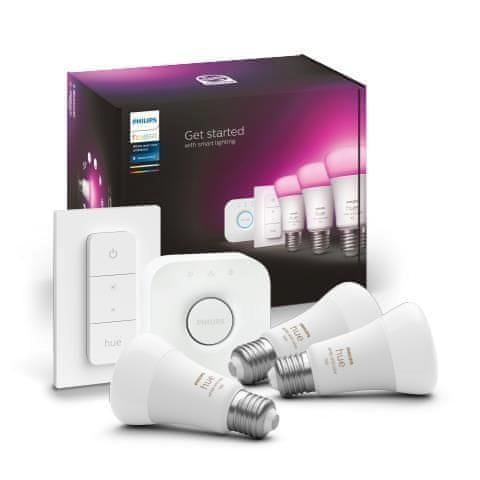 Philips Hue Bluetooth LED White and Color Ambiance set 3ks žárovek Philips plus Hue Bridge můstek plus Hue Switch 8719514291355 E27 A60 9W 1100lm 2000-6500K RGB stmívatelné