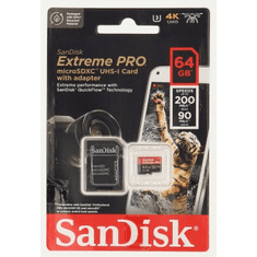 SanDisk Extreme PRO microSDXC 64GB + SD Adapter 200MB/s and 90MB/s A2 C10 V30 UHS-I U3