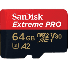 SanDisk Extreme PRO microSDXC 64GB + SD Adapter 200MB/s and 90MB/s A2 C10 V30 UHS-I U3