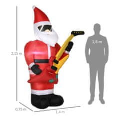 OUTSUNNY 215Cm Nafukovací Santa Claus S Elektrickou Kytarou Nafukovací Vánoční Osvětlení Led Samonafukovací Vánoční Dekorace Vodotěsné 