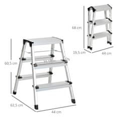 DURHAND Skládací Žebřík Prostorově Nenáročný, 3 Stupně, Hliník, S Protiskluzovými Nožičkami, Do 150Kg, 44X62,5X60,5Cm 