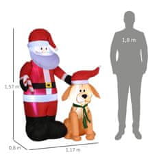 OUTSUNNY 157Cm Nafukovací Santa Claus Se Psem Samonafukovací Vánoční Osvětlení Led Voděodolná Vánoční Dekorace Pro Vnitřní I Venkovní Použití 