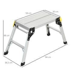 DURHAND Pracovní Stůl & Pracovní Plošina Skládací, S Bezpečnostní Západkou, Do 150Kg, Ocel Z Hliníkové Slitiny, Stříbrná, 94X38,5X48Cm 