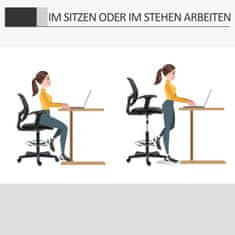 VINSETTO Ergonomická Kancelářská Židle, Psací Stůl, Otočná Židle, Kreslicí Židle, Nastavitelný Kruh Na Nohy, Do 120 Kg, Černá, 60X56X110-132 Cm 