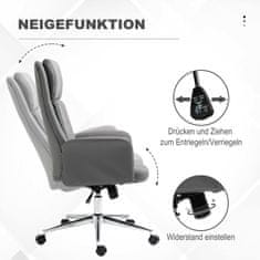 VINSETTO Kancelářská Židle Ergonomická Otočná Židle S Funkcí Kolébky, Otočná O 360°, Výškově Nastavitelná, Pu, Nosnost Až 120Kg, Šedá, 65X72X108-118Cm 