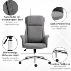 VINSETTO Kancelářská Židle Ergonomická Otočná Židle S Funkcí Kolébky, Otočná O 360°, Výškově Nastavitelná, Pu, Nosnost Až 120Kg, Šedá, 65X72X108-118Cm 