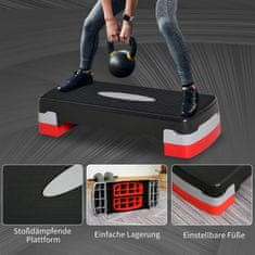 HOMCOM Stepping Board Aerobic Fitness 2-Level Height Adjustable (10/20 Cm), Rotoped Bike Stepper, Black+Grey+Red, 68X28X15Cm 