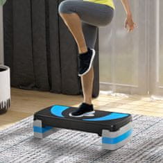 HOMCOM Nástupní Prkno Aerobic Stepper Výškově Nastavitelné Se 3 Úrovněmi (10/15/20 Cm), Fitness Rotoped, Do 150 Kg, Světle Modrá, 80X31X10-20 Cm 