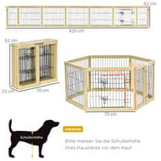 PAWHUT Venkovní Ohrádka 6 Kusů Ochranná Branka Diy Ohrádka Pro Štěňata Venkovní Ohrádka S Dvířky Pro Malé Psy Skládací Přírodní Dřevo 420 X 62 Cm 