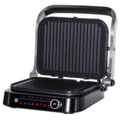 HOMCOM Elektrický Gril Kontaktní Gril 95° Sklopný, Optigrill, Inteligentní Řízení Času, 2100W, 8 Režimů, 38X33X20Cm 