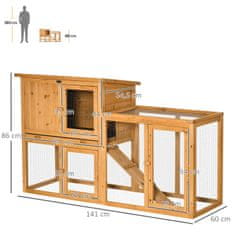 PAWHUT Králíkárna Bouda Pro Malá Zvířata 141 X 60 X 86 Cm S Odnímatelnou Podlahovou Vanou A Rampou Venkovní Vnitřní Jedlové Dřevo Oranžové 