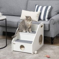 PAWHUT Pet Stairs 3 Stupňová Rampa Pro Psy Se Spací Jeskyní A 3 Koberci, Protiskluzová Pro Malé Psy A Kočky, Plyšová, Bílá 