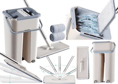 shumee Plochý vyždímaný mop s dvoukomorovým vědrem a 2 vložkami z mikrovlákna