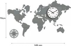 ModernClock 3D nalepovací hodiny Mapa světa šedé