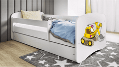 Kocot kids Dětská postel Babydreams bagr bílá, varianta 80x180, bez šuplíků, bez matrace