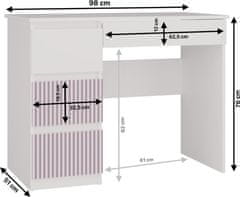 Topeshop Dětský psací stůl MALWA ARTESO bílo-růžový levý