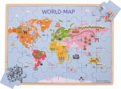 Bigjigs Toys Dřevěné puzzle WORLD MAP modré