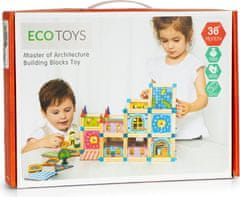 EcoToys Dřevěné stavební kostičky 6v1 House hnědé