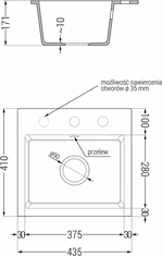 Mexen Granitový dřez MILO 435x410 mm černý