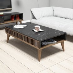 Hanah Home Konferenční stolek Milan 105 cm ořech/černý mramor