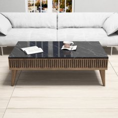 Hanah Home Konferenční stolek Milan 105 cm ořech/černý mramor