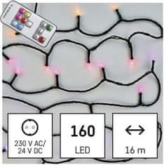 Emos LED vánoční řetěz Mauve 16 m s časovačem, programy a ovladačem RGB