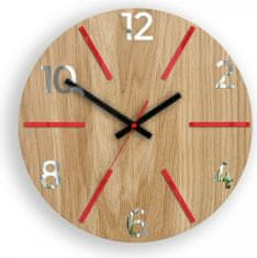 ModernClock Nástěnné hodiny Aksel Wood červeno-zrcadlové