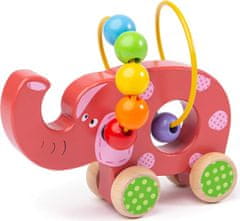 Bigjigs Toys Motorický labyrint na kolečkách ELEPHANT růžový