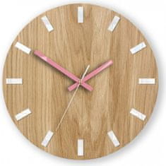 ModernClock Nástěnné hodiny Simple Oak hnědo-růžové