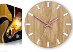 ModernClock Nástěnné hodiny Simple Oak hnědo-růžové