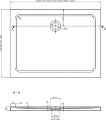 Mexen Obdélníková sprchová vanička FLAT SLIM 140x90 cm bílá + černý sifon