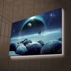 Wallity Obraz s LED osvětlením MĚSÍČNÍ KRAJINA 45 x 70 cm