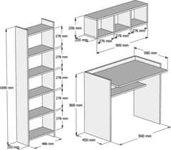 Kalune Design Psací stůl s knihovnou a policí HERA II bílý