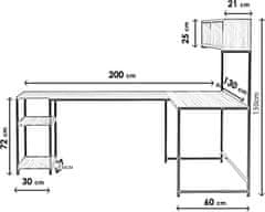 Hanah Home Rohový psací stůl s nástěnnou polici Masasi ořech